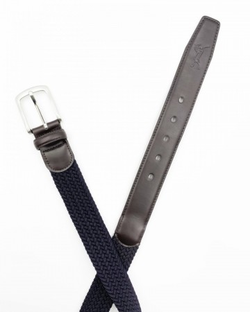 Fager elastisch leren riem bruin navy